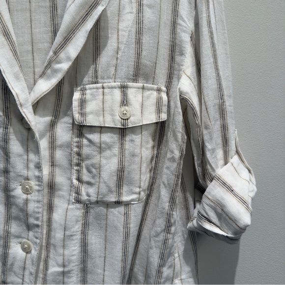 J. Crew Cream Camp-collar Shirt In Stripe Featherweight Linen Blend Size 00 - Picture 5 of 8
